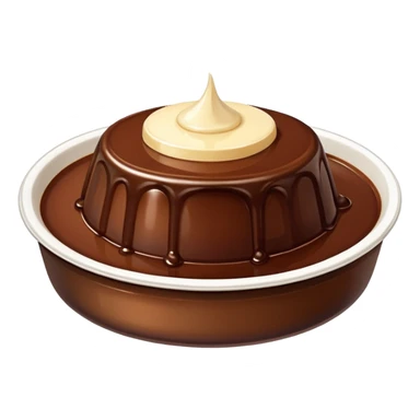 a bowl of chocolate pudding topped with white flan, shiny and smooth sticker