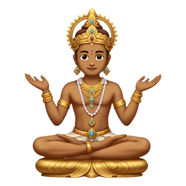 a golden statue of a Hindu deity seated in a cross legged posture with one hand in a blessing gesture, adorned with ornate jewelry�. The figure sits on a decorated pedestal, radiating a sacred and traditional aura�. sticker