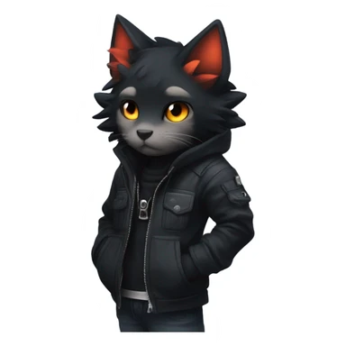 Edgy Shy Anthro Ninja boyish cool pretty dark black Litten-Pokémon-cat-fursona-animal techwear-in love sticker