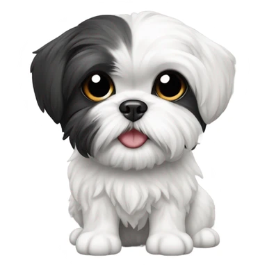 shih tzu maltese mix dog black and white with fish in mouth sticker