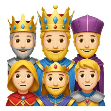 fait moi un Roi 1 Connétable un Chevalier un paysan et un Bouffon avec le style graphique cartoon et personnage jaune sticker