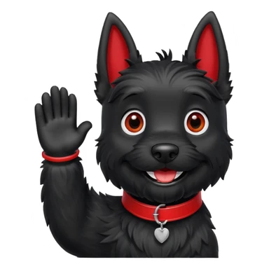 Smiling black Scottie dog with red collar waving sticker