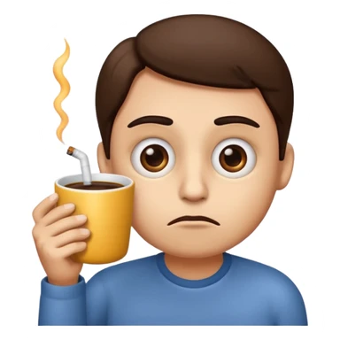 Create an emoji that is tired of life with big eye bags and annoyed. He needs to have a coffee and a used cigarette next to him or his hands  sticker