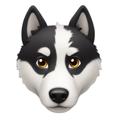 Black and white furry husky with a mark in form of arrow on nose sticker