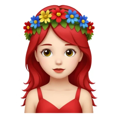 girl with flower crown in red dress and yellow ,blue,green colored flowers sticker