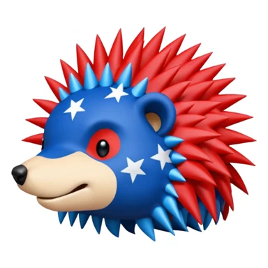 Red and blue Porcupine facing right. Bottom layer red: covers feet, round face, 2 spikes. blue upper layer 6 spikes, 3 white 5 pointed stars in the middle of the blue. sticker