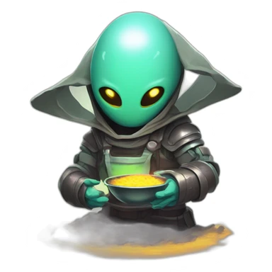let him cook alien emoji scifi roguelike rpg style inspired by slay the spire digital art sticker