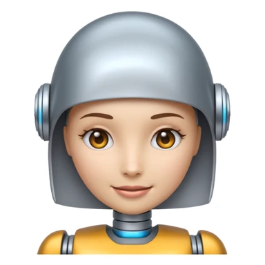 crée un emoji animé d'une tête mi-femme mi Robot Avec un sourire sticker