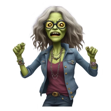  janis joplin zombie with her famous glasses, dancing sticker