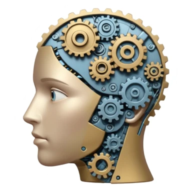 head with gears turning inside, showing thinking and ideas sticker