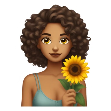 Pretty tan skin Latina with long dark curly hair . Very pretty cat eye makeup . Shes holding a sunflower in her hand  sticker
