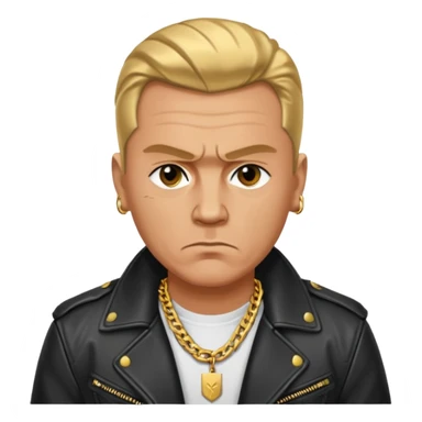 Russian 1990s gangster emoji, leather jacket, gold chain, serious face, cartoon style sticker