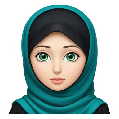 a girl wearing a black hijab and has green and blue eyes with another model of a hijab like a hijab but it's showing the neck sticker