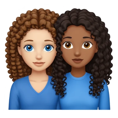 Two best friends .bestie 1: beige skin with brown long hair and blue eye. Bestie 2:mixed race skin with curly black hair and brown eye sticker