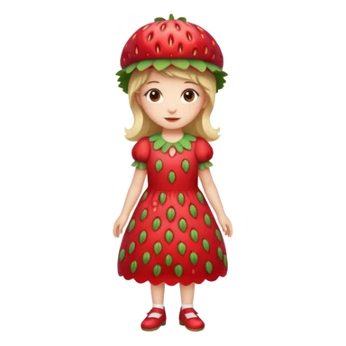 Strawberry shortcake human girl full body and legs with a strawberry hat on her hair and dress without a cake sticker