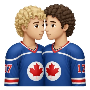Straight Dark hair boy hockey player kissing curly hair blonde hockey player boy sticker