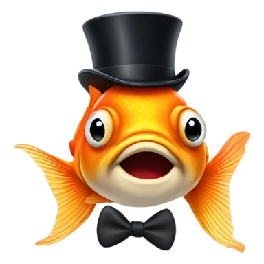 goldfish with a top hat wearing a mustache sticker