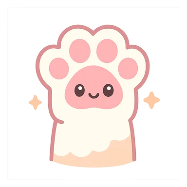 fluffy cat paw, kawaii style, big pads, sparkles, pink and white sticker