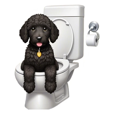 Black golden doodle with white spot on chest, sitting on toilet  sticker
