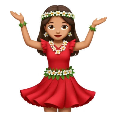 Lilo from Lilo & Stitch in a red dress with white flowers dancing hula with Nani, apple style emoji sticker