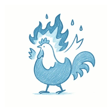 Make the magical fire chicken blue, keep hand drawn doodle style with hand drawn lines and sketchy style. sticker