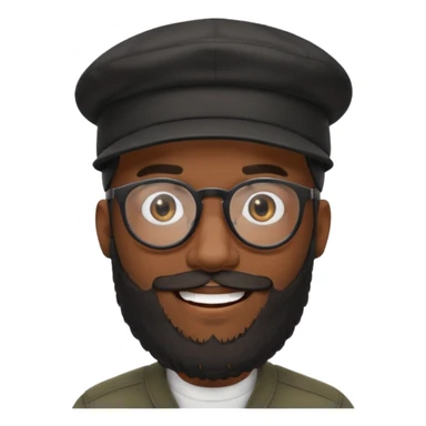 A stylish black man wearing glasses, with a full beard, wearing a black cap, realistic, high detail, studio lighting. sticker