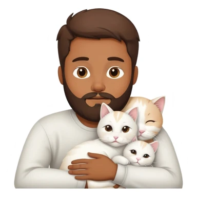 A brown man snuggling a white cat sticker