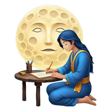 human mystic writing formulas on glowing moon surface sticker