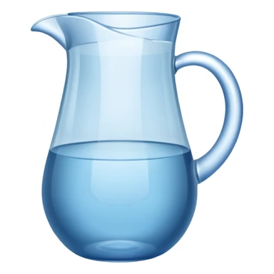 A water pitcher, transparent, slightly blue water, no lid, no droplets, tall, without a handle or spout.
 sticker