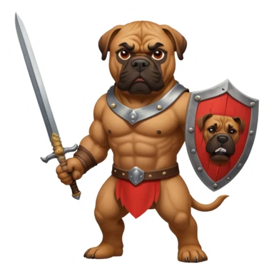 A bullmastiff as a legend with sword and shield sticker