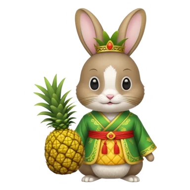 rabbit, wearing green chinese ancient custome, with pine apple sticker