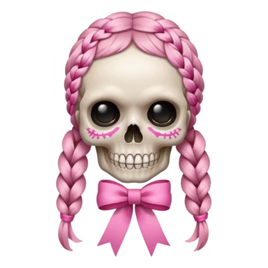 skull emoji with pink ribbon pookie and two braids sticker