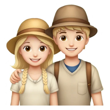 boy and girl with hat smiling together outdoors sticker