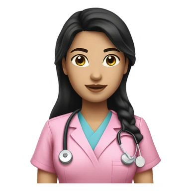 pretty brunette nurse with long black hair in pink scrubs sticker