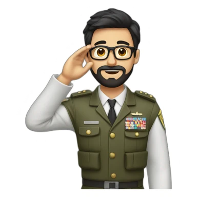 nerd with dark hair and beard saluting like a soldier sticker