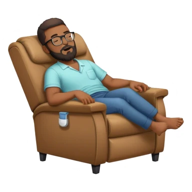 Black hair Guy with glasses and beard sleeping on recliner and drooling  sticker