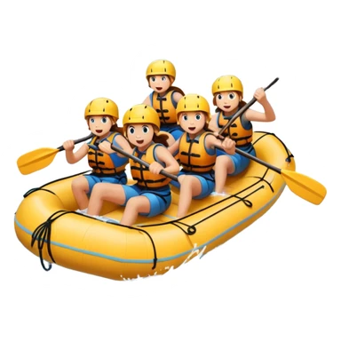 A group of adventurers paddling a raft through wild, fast-moving river rapids. The scene includes splashing water, rugged rocks, and intense action, emphasizing the excitement and teamwork of rafting in challenging conditions. sticker