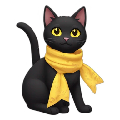 a black cat with yellow eyes and a bandanna around its neck, sora as a cat, kiki, anime cat, lineless, anime catgirl, sticker