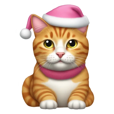 Pink santa claus hat ginger tabby fat cat sticker