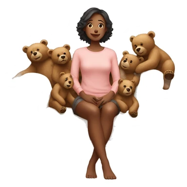 Woman sitting on a couch with many large bears  sticker