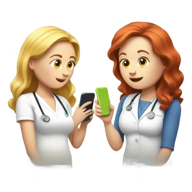 red hair nutritionist and blondie overweight patient talking smartphone sticker