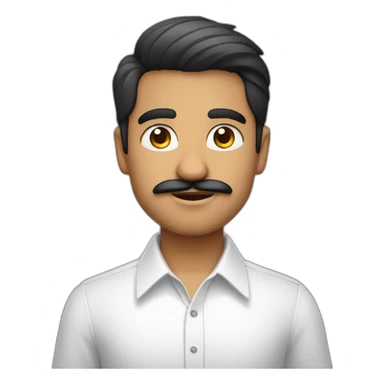 Young indian white faced Businessman in plain white shirt with sleeve up and mustach sticker