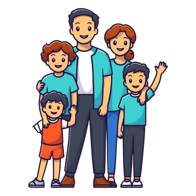 happy family: father, mother, two children, all smiling, bright colors sticker