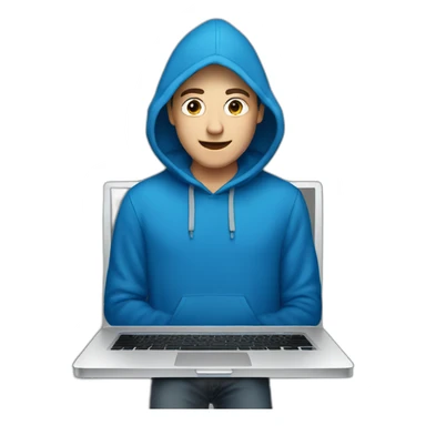 White Young man with a blue hood behind his laptop opened sticker