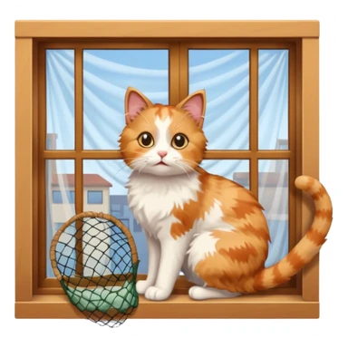 cat trying to go to a window with nets on the window sticker