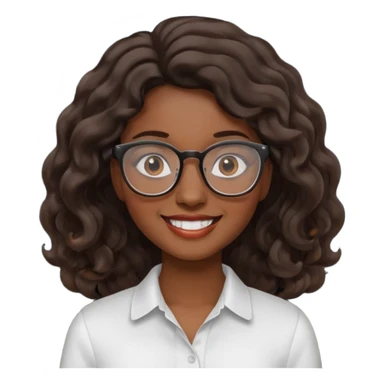 Emoji of a wavy hear dark young woman with glasses and a white shirt smile sticker