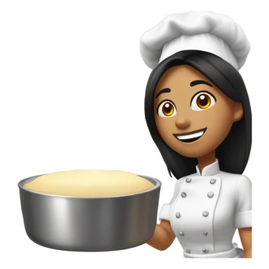 White woman with straight black hair cooking a soufflé while teaching a graduate class on her birthday sticker