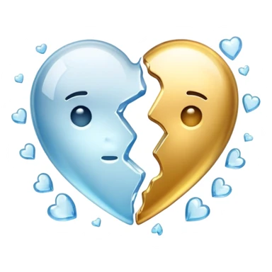 heart broken in half, one half made of ice, the other half made of gold sticker