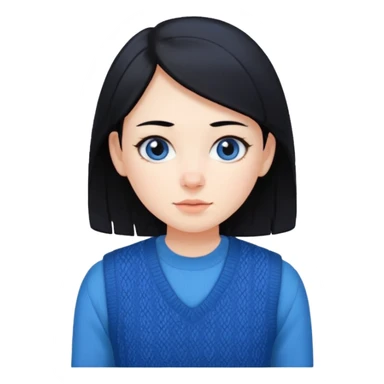 make a girl hair short black and wear bunny skin pale ok and wear Sweater vests blue and make little bit a younger sticker