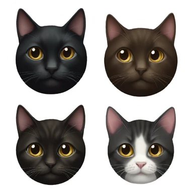 a black tuxedo cat, a dark brown tabby cat, and a black kitten  sticker